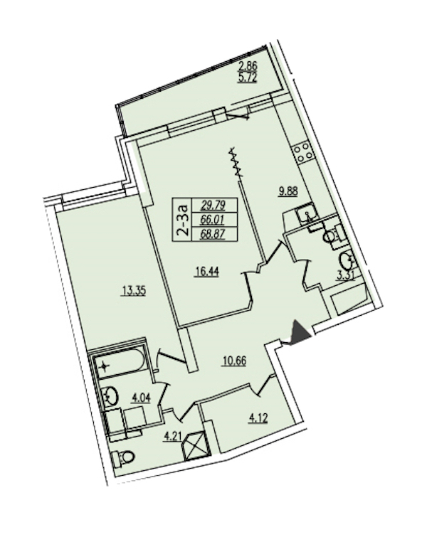 2-комнатная квартира 71.2 м², 2/22 эт., ЖК «Байрон»