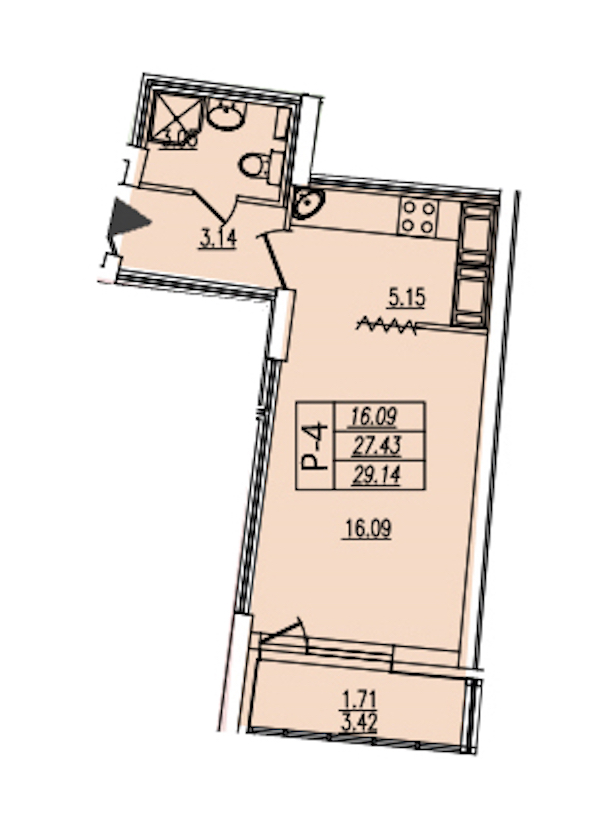 Квартира студия 29.14 м², 22/22 эт., ЖК «Байрон»