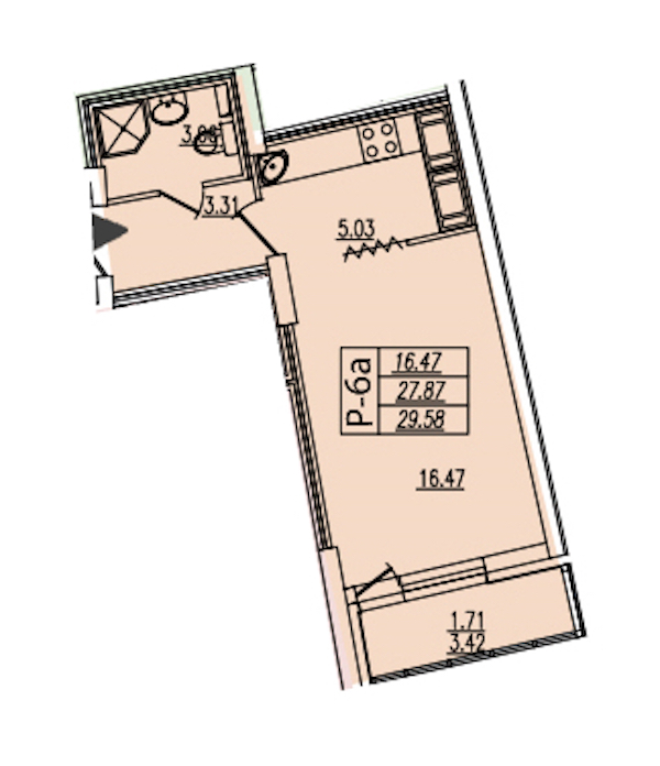 Квартира студия 29.58 м², 18/25 эт., ЖК «Байрон»