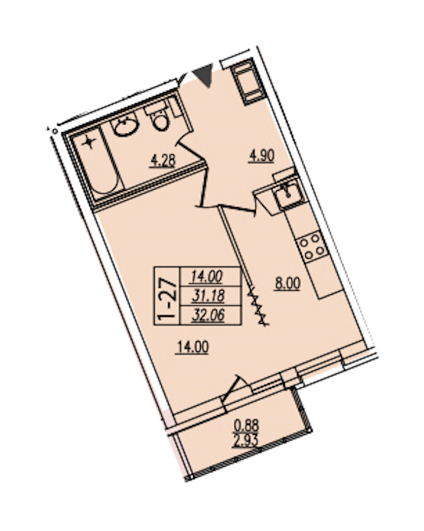 1-комнатная квартира 32.06 м², 4/22 эт., ЖК «Байрон»