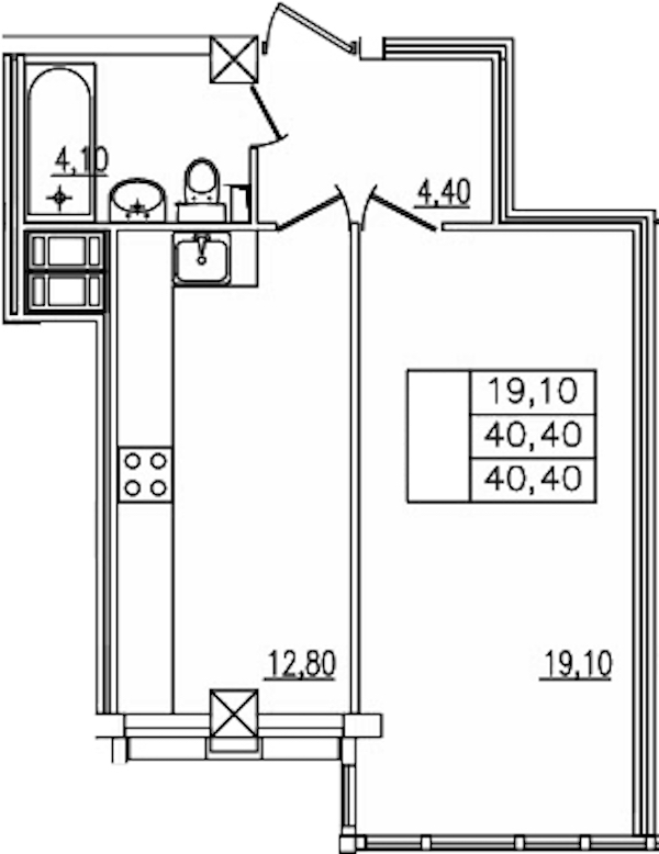 1-комнатная квартира 40.4 м², 4/6 эт., ЖК «Байрон»