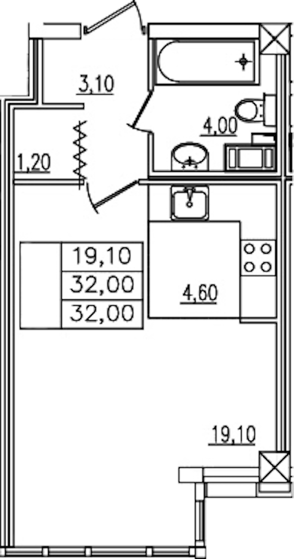 Квартира студия 31.1 м², 5/6 эт., ЖК «Байрон»