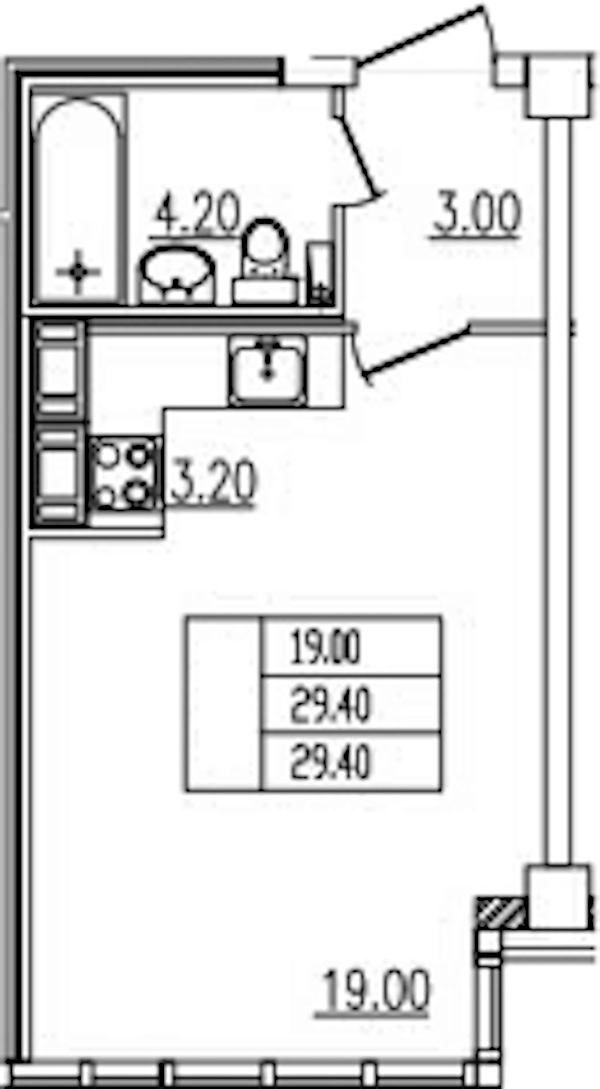Квартира студия 29.4 м², 4/6 эт., ЖК «Байрон»