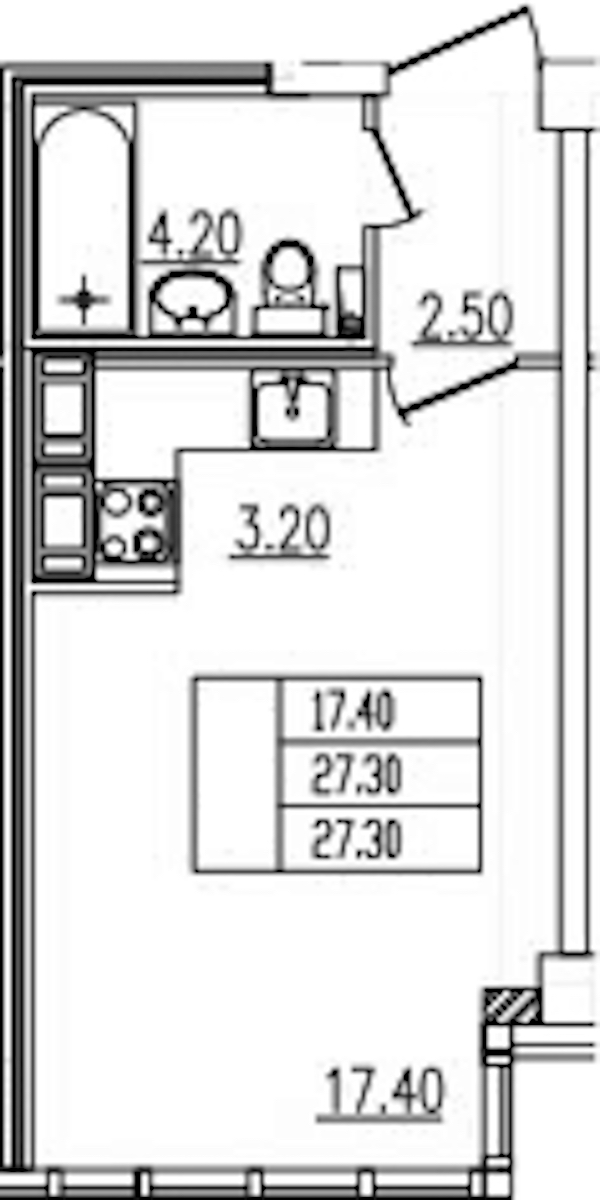 Квартира студия 27.3 м², 5/6 эт., ЖК «Байрон»