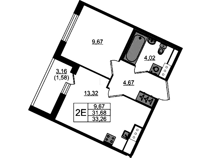 1-комнатная квартира 33.26 м², 3/8 эт., ЖК «Сандэй»