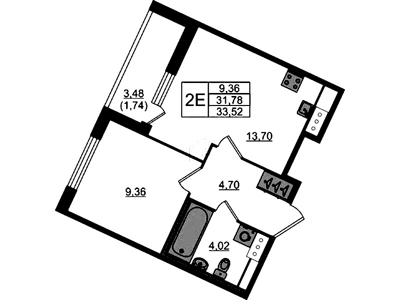 1-комнатная квартира 33.52 м², 4/8 эт., ЖК «Сандэй»