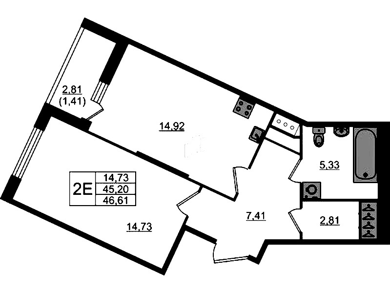 1-комнатная квартира 46.61 м², 6/8 эт., ЖК «Сандэй»