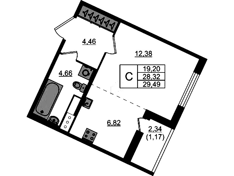 Квартира студия 29.49 м², 6/8 эт., ЖК «Сандэй»