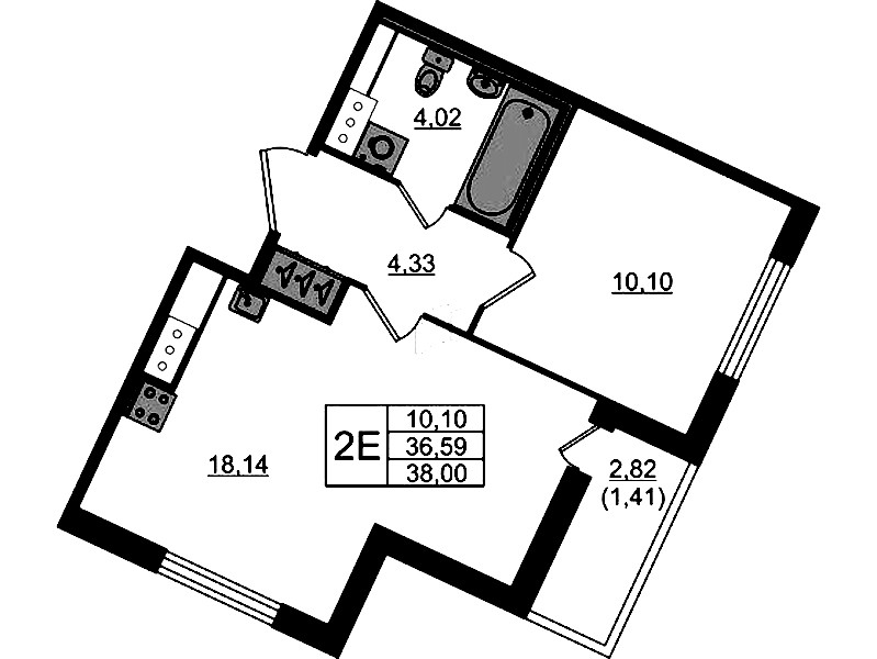 1-комнатная квартира 38 м², 6/8 эт., ЖК «Сандэй»