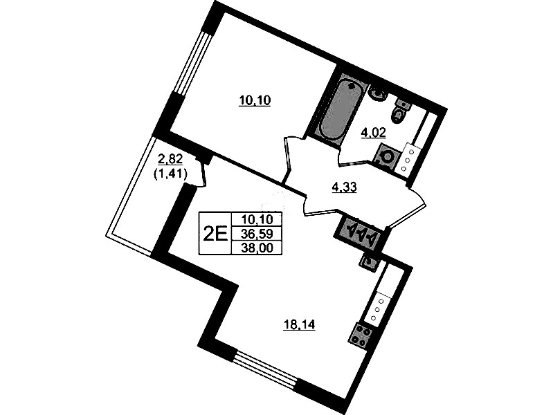 1-комнатная квартира 38 м², 8/8 эт., ЖК «Сандэй»