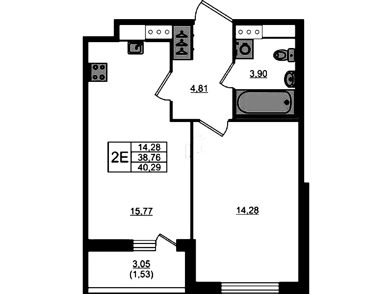 1-комнатная квартира 40.29 м², 4/8 эт., ЖК «Сандэй»