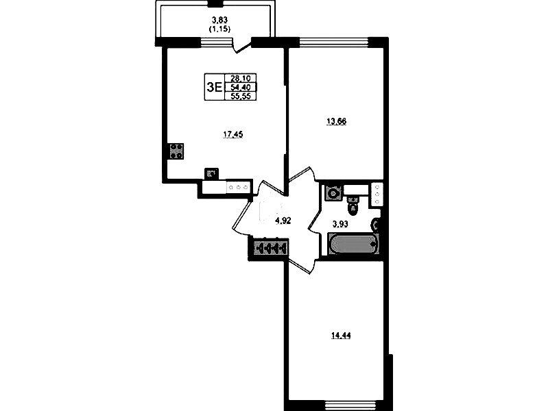 2-комнатная квартира 55.55 м², 8/8 эт., ЖК «Сандэй»