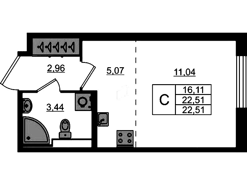 Квартира студия 22.51 м², 1/10 эт., ЖК «Сандэй»