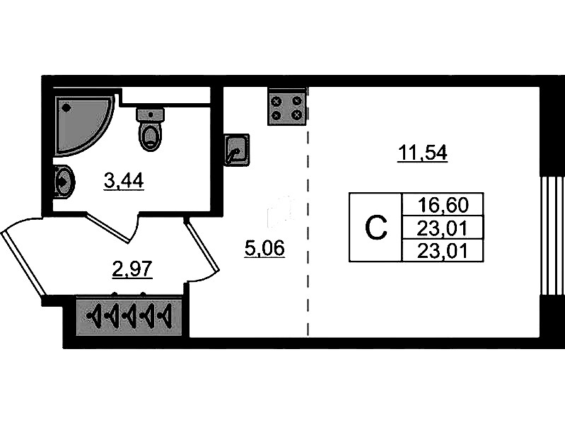 Квартира студия 23.01 м², 1/10 эт., ЖК «Сандэй»