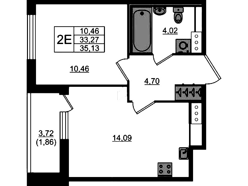 1-комнатная квартира 35.11 м², 2/10 эт., ЖК «Сандэй»