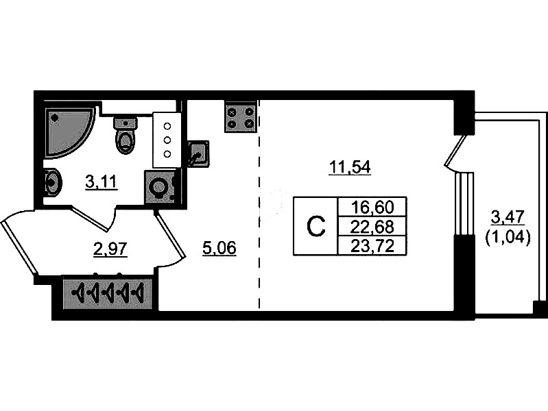 Квартира студия 23.72 м², 4/10 эт., ЖК «Сандэй»