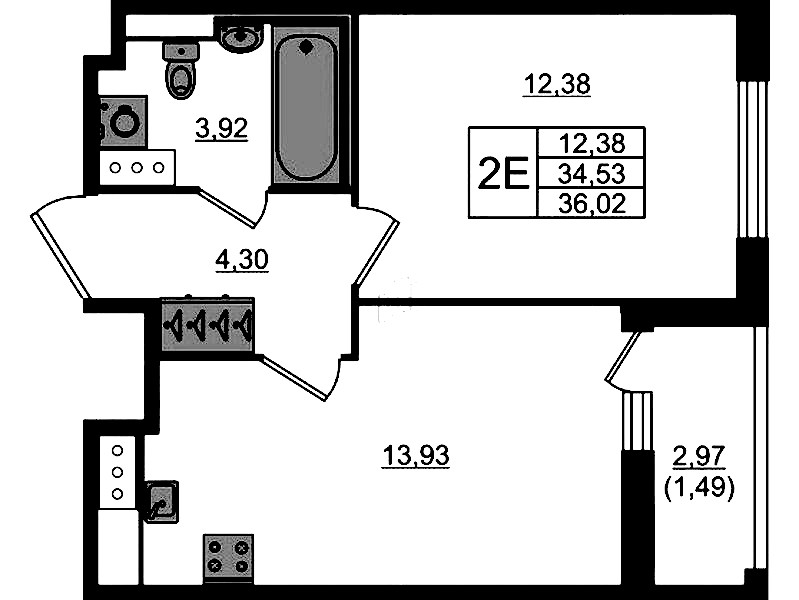 1-комнатная квартира 36.02 м², 4/10 эт., ЖК «Сандэй»