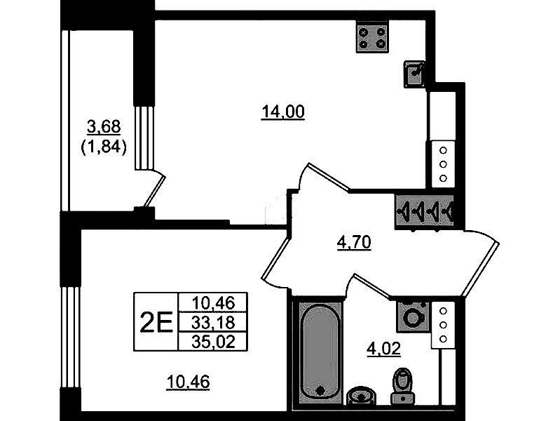 1-комнатная квартира 35.02 м², 4/10 эт., ЖК «Сандэй»