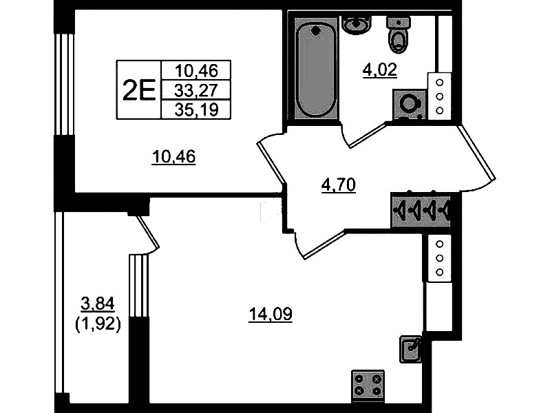 1-комнатная квартира 35.19 м², 8/10 эт., ЖК «Сандэй»
