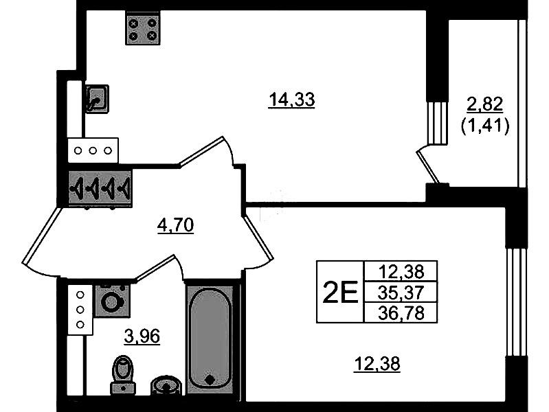 1-комнатная квартира 36.78 м², 9/10 эт., ЖК «Сандэй»