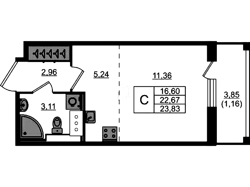 Квартира студия 23.83 м², 9/10 эт., ЖК «Сандэй»