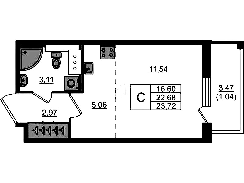 Квартира студия 23.72 м², 9/10 эт., ЖК «Сандэй»