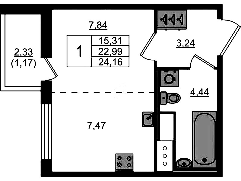 Квартира студия 24.16 м², 9/10 эт., ЖК «Сандэй»