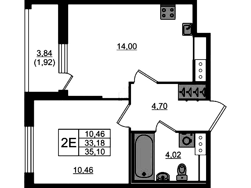 1-комнатная квартира 35.1 м², 10/10 эт., ЖК «Сандэй»