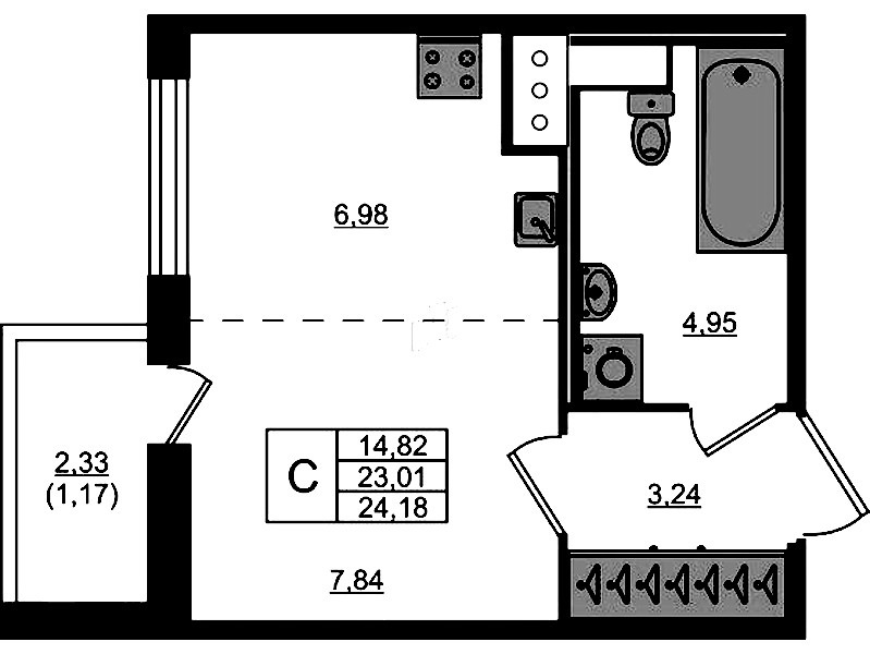 Квартира студия 24.18 м², 2/10 эт., ЖК «Сандэй»