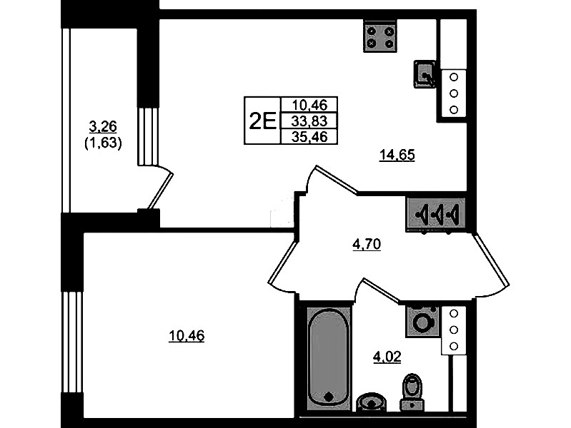 1-комнатная квартира 35.46 м², 3/10 эт., ЖК «Сандэй»