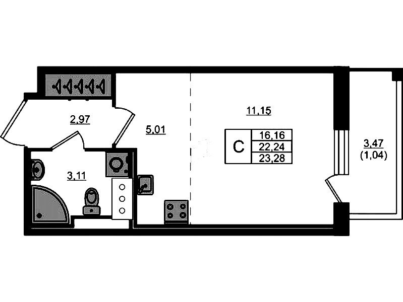 Квартира студия 23.28 м², 3/10 эт., ЖК «Сандэй»