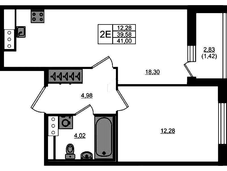 1-комнатная квартира 41 м², 4/10 эт., ЖК «Сандэй»