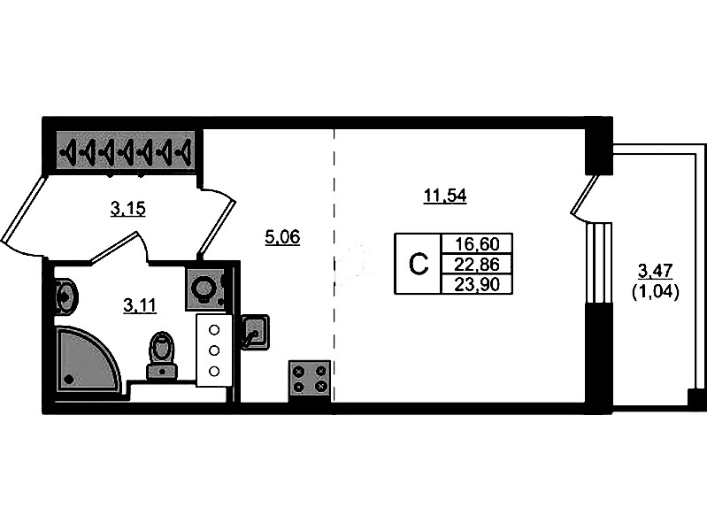 Квартира студия 23.9 м², 6/10 эт., ЖК «Сандэй»