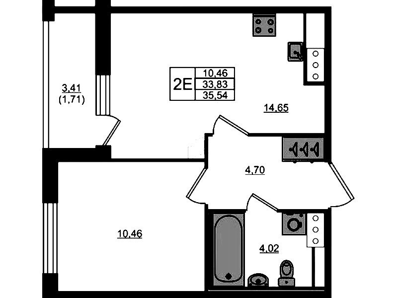 1-комнатная квартира 35.54 м², 8/10 эт., ЖК «Сандэй»