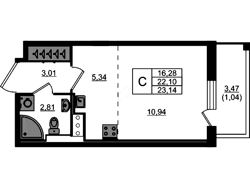 Квартира студия 23.14 м², 3/17 эт., ЖК «Сандэй»