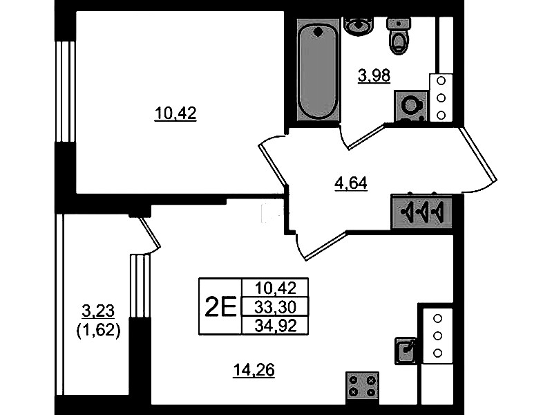 1-комнатная квартира 34.92 м², 4/17 эт., ЖК «Сандэй»