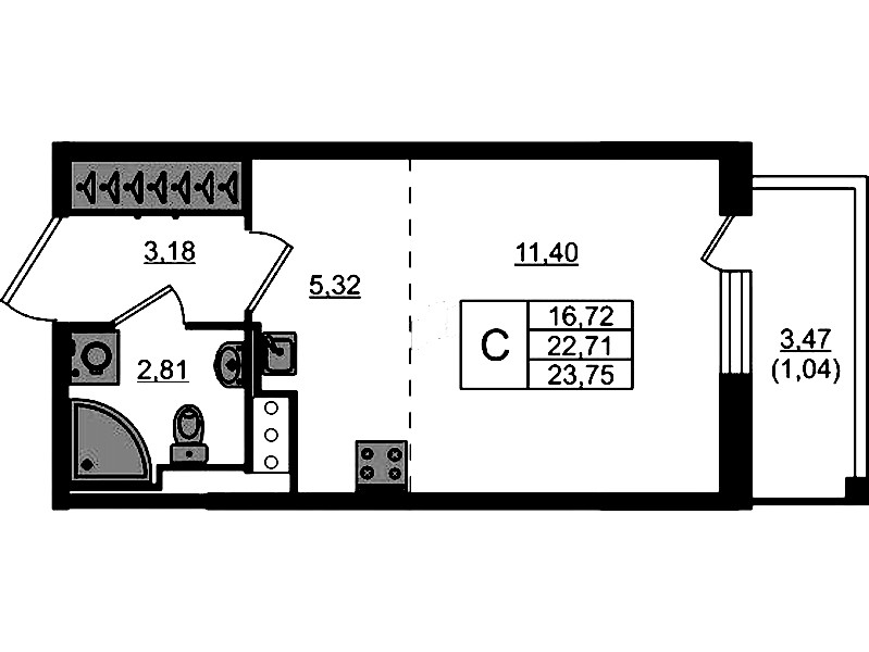 Квартира студия 23.75 м², 4/17 эт., ЖК «Сандэй»