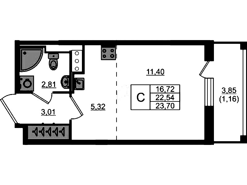 Квартира студия 23.7 м², 6/17 эт., ЖК «Сандэй»