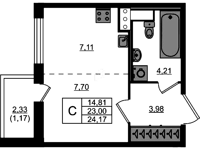 Квартира студия 24.17 м², 8/17 эт., ЖК «Сандэй»