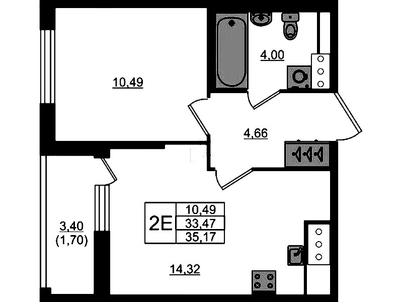 1-комнатная квартира 35.17 м², 11/17 эт., ЖК «Сандэй»
