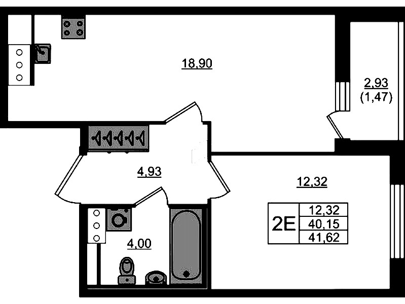 1-комнатная квартира 41.62 м², 13/17 эт., ЖК «Сандэй»