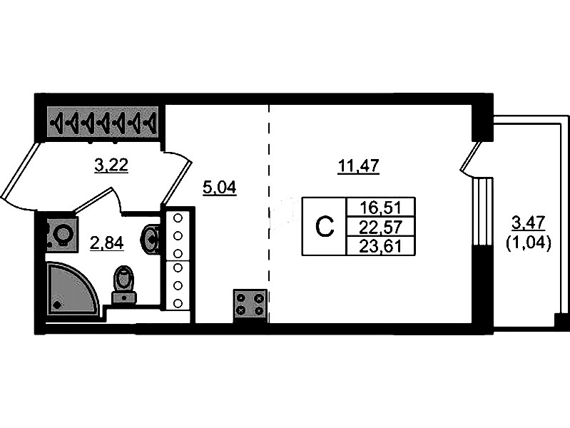 Квартира студия 23.61 м², 15/17 эт., ЖК «Сандэй»
