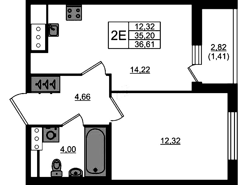 1-комнатная квартира 36.61 м², 16/17 эт., ЖК «Сандэй»