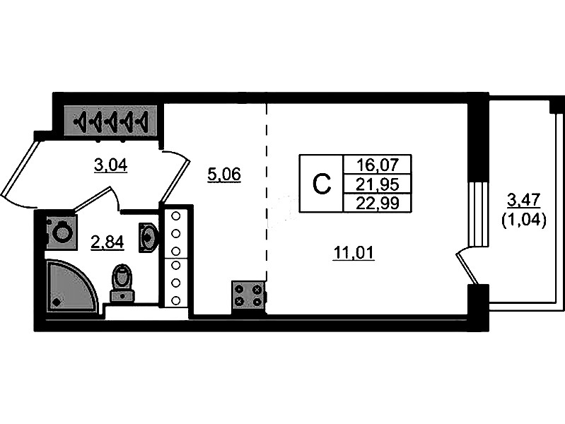 Квартира студия 22.99 м², 16/17 эт., ЖК «Сандэй»