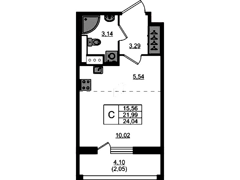Квартира студия 24.04 м², 3/7 эт., ЖК «Сандэй»