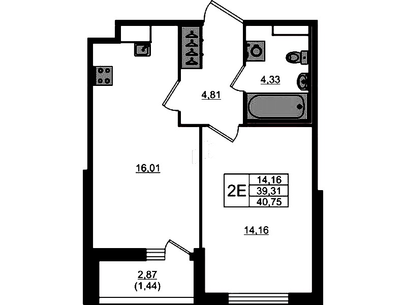 1-комнатная квартира 40.75 м², 1/7 эт., ЖК «Сандэй»