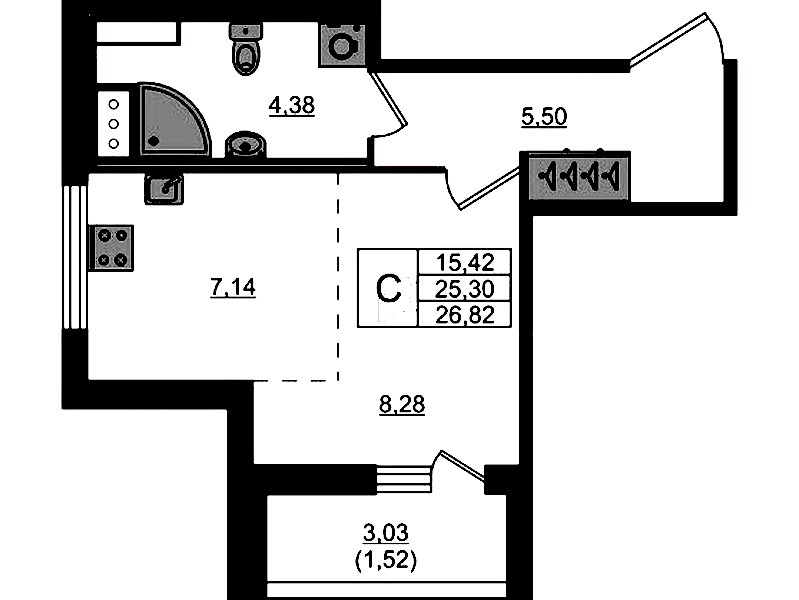 Квартира студия 26.82 м², 4/7 эт., ЖК «Сандэй»