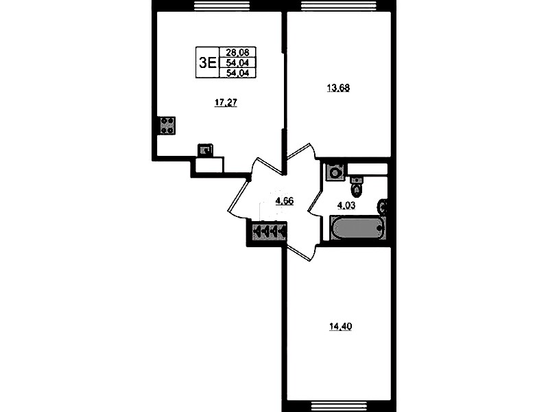 2-комнатная квартира 54.04 м², 1/7 эт., ЖК «Сандэй»