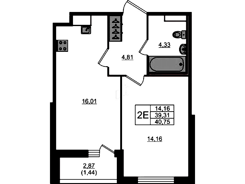 1-комнатная квартира 40.75 м², 1/7 эт., ЖК «Сандэй»