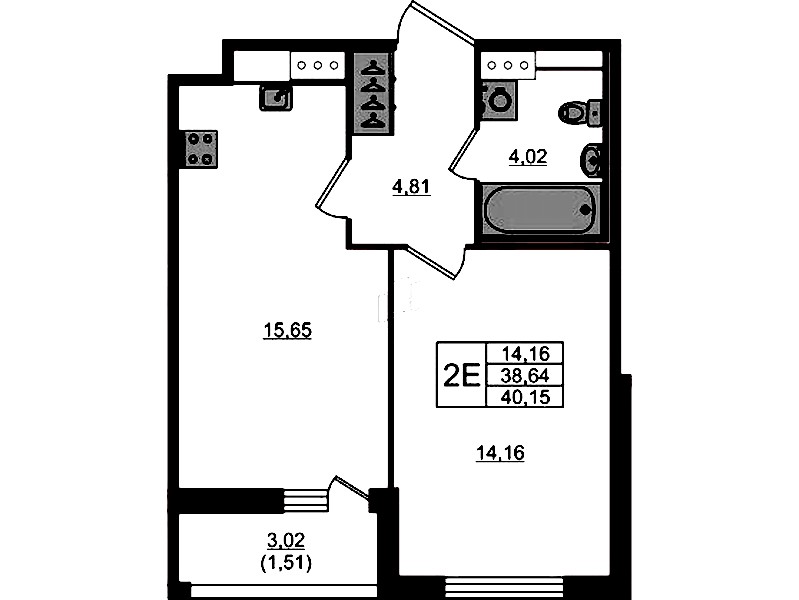 1-комнатная квартира 40.15 м², 6/7 эт., ЖК «Сандэй»